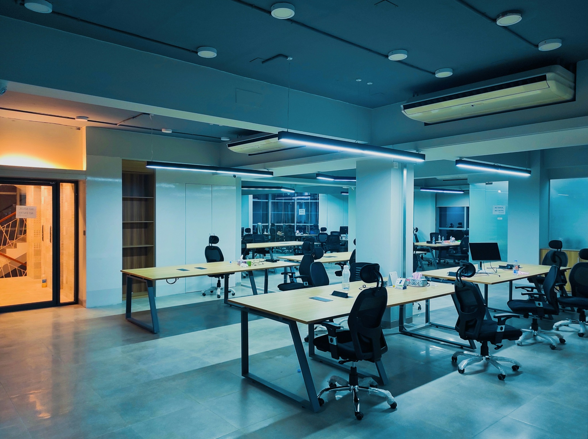 Office workspace with desks and chairs