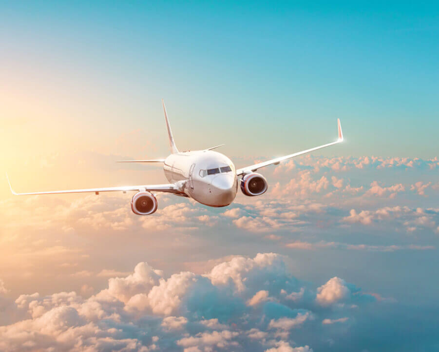 Passenger aircraft above the clouds